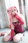 cinnamon_roll_(vocaloid) corset cosplay elbow_gloves garters gloves hairbow hair_ribbons hand_mirror head_wreath megurine_luka necklace panties pantyhose pink_hair thighhighs vocaloid yupita rating:Safe score:2 user:pixymisa