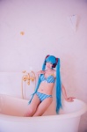 aqua_hair bathroom bathtub bikini cleavage cosplay hatsune_miku headset mashiro_yuki project_diva swimsuit twintails vocaloid rating:Safe score:0 user:nil!