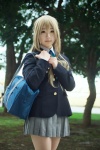 blazer blonde_hair blouse blue_eyes bookbag cosplay k-on! kotobuki_tsumugi pleated_skirt ribbon_tie shiina_haru skirt rating:Safe score:0 user:pixymisa