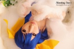 bathroom bathtub blue_hair cosplay dizzy guilty_gear hairbows hitori_gokko saku soap_suds tail wet rating:Safe score:1 user:nil!