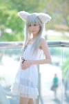 animal_ears bakemonogatari cat_ears cosplay dress hanekawa_tsubasa mikiko silver_hair rating:Safe score:2 user:nil!