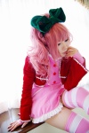 anya_alstreim code_geass cosplay dress fingerless_gloves gloves hairbow jacket pink_hair striped striped_socks tatsuki thighhighs zettai_ryouiki rating:Safe score:1 user:nil!