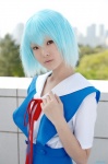 ayanami_rei blouse blue_hair cosplay jumper mako neon_genesis_evangelion school_uniform rating:Safe score:0 user:nil!