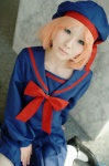 asahi_miu beret cardfight!!_vanguard cosplay orange_hair pantyhose pleated_skirt sailor_uniform school_uniform sendou_emi skirt socks rating:Safe score:0 user:nil!