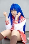 ahoge blue_hair cosplay izumi_konata kneesocks kureha_marie lucky_star pantyhose pleated_skirt sailor_uniform school_uniform skirt rating:Safe score:1 user:nil!