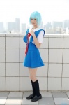 ayanami_rei blouse blue_hair cosplay jumper kneesocks mako neon_genesis_evangelion pantyhose school_uniform rating:Safe score:1 user:nil!