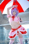 cosplay half-skirt lenfried panties purple_hair remilia_scarlet thighhighs touhou tubetop umbrella wings rating:Safe score:2 user:nil!