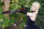 blonde_hair choker cosplay dress elbow_gloves fate/series fate/stay_night gloves maropapi saber_alter sword rating:Safe score:1 user:nil!