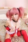 babydoll bed collar cosplay garter_belt hanamura_misaki kaname_madoka leash panties pink_hair puella_magi_madoka_magica thighhighs twintails rating:Safe score:1 user:nil!