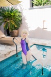 ahoge blonde_hair cosplay fate/series fate/stay_night king~earth~ mike one-piece_swimsuit ponytail pool saber swimsuit wet rating:Safe score:1 user:nil!