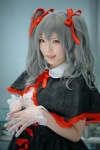 aki_(iv) cosplay dress gloves hair_ribbons idolmaster idolmaster_cinderella_girls kanzaki_ranko red_eyes shawl silver_hair twintails rating:Safe score:0 user:pixymisa