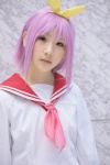 blouse cosplay hairbow hiiragi_tsukasa lucky_star pink_hair sailor_uniform scarf school_uniform shiina_haru rating:Safe score:0 user:pixymisa
