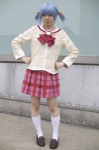 blouse blue_hair cosplay kneesocks naganohara_mio nanahara_mai nichijou pleated_skirt scarf school_uniform skirt twintails rating:Safe score:0 user:pixymisa