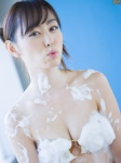 akiyama_rina bikini_top cleavage hair_bun soap_suds swimsuit rating:Safe score:1 user:nil!