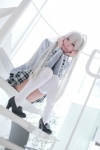 blazer blouse bowtie cosplay green_eyes haiyore!_nyaruko-san maitako nyaruko pleated_skirt skirt thighhighs white_hair rating:Safe score:1 user:pixymisa