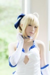 ahoge blonde_hair choker cleavage cosplay dress elbow_gloves fate/series fate/stay_night forest_(photoset) gloves hairbow saber usakichi rating:Safe score:2 user:nil!