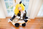 blonde_hair boots cosplay detached_sleeves dress guitar hairbow kagamine_rin leggings meltdown_(vocaloid) saku scene_ever_4 twintails vocaloid rating:Safe score:0 user:nil!