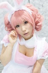 animal_ears apron bunny_ears cleavage cosplay haru_(iii) inu_boku_secret_service maid maid_uniform pink_eyes pink_hair princess_curls roromiya_karuta rating:Safe score:0 user:pixymisa