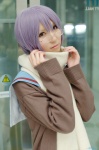 cardigan cosplay glasses nagato_yuki purple_hair rinami sailor_uniform scarf school_uniform suzumiya_haruhi_no_yuuutsu rating:Safe score:2 user:nil!