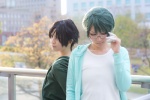 cosplay crossplay glasses green_hair kuroko_no_basuke midorima_shintarou satou sein takao_kazunari track_jacket tshirt rating:Safe score:0 user:pixymisa