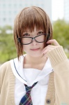 cardigan cosplay glasses looking_over_glasses narihara_riku sailor_uniform school_uniform tagme_character tagme_series tie rating:Safe score:0 user:nil!