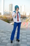 aqua_hair boots cosplay crossplay dress_shirt macross macross_frontier ponytail rou saotome_alto tie trousers rating:Safe score:0 user:nil!