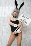 animal_ears binbogami_ga! bowtie bunny_ears bunny_girl collar cosplay cuffs nekosawa_misato pantyhose sakura_ichiko sheer_legwear sign silver_hair rating:Safe score:2 user:pixymisa