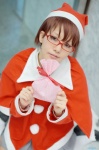 cosplay glasses k-on! manabe_nodoka oshinko pleated_skirt santa_costume school_uniform shawl skirt socks stocking_cap rating:Safe score:0 user:nil!
