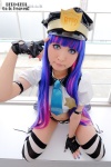 blouse boots cosplay croptop fingerless_gloves gloves multi-colored_hair pantyhose panty_&_stocking_with_garterbelt police_hat police_uniform policewoman shorts stocking_(psg) suspenders thighhighs tie uchiko rating:Safe score:0 user:nil!