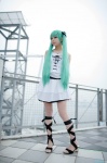 aqua_hair camisole cosplay hair_clips hair_ribbons hatsune_miku kanda_midori laces miniskirt pantyhose skirt twintails vocaloid world_is_mine_(vocaloid) rating:Safe score:5 user:nil!