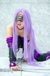 blindfold chains choker cleavage cosplay detached_sleeves dress fate/series fate/stay_night knives makiron pantyhose purple_hair rider thighhighs zettai_ryouiki rating:Safe score:1 user:nil!
