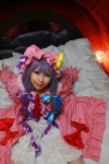 amatsuka_miyu bed cosplay night_cap nightgown patchouli_knowledge purple_hair robe thighhighs touhou rating:Safe score:1 user:nil!