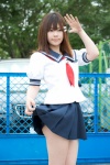 blouse cosplay hair_clip niimi_haruka photo_kano pleated_skirt sailor_uniform scarf school_uniform skirt skirt_lift yuu_(ii) rating:Safe score:0 user:pixymisa