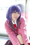 blazer blouse cosplay machako mm! pantyhose pleated_skirt purple_hair ribbon_tie school_uniform skirt yuuno_arashiko rating:Safe score:0 user:pixymisa