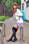 backpack blouse cardigan dgc_0904 harusaki_miyu pleated_skirt school_uniform skirt thighhighs zettai_ryouiki rating:Safe score:2 user:nil!
