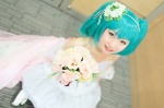 choker cosplay flower gloves green_hair hairband kujyou_konegi ranka_lee red_eyes tiered_skirt twintails wedding_dress rating:Safe score:0 user:pixymisa