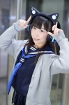 cardigan cat_ear_headphones cosplay original pleated_skirt sailor_uniform sakuya school_uniform skirt twintails rating:Safe score:1 user:nil!