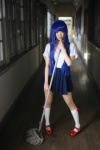 blouse blue_hair cosplay furude_rika higurashi_no_naku_koro_ni jumper kneesocks school_uniform tsun rating:Safe score:3 user:nil!