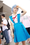 ayanami_rei blue_hair cosplay kanata neon_genesis_evangelion red_eyes school_uniform suspenders rating:Safe score:0 user:nil!