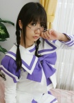 bed chocoball cosplay glasses megane_joshi muv-luv pantyhose pleated_skirt sailor_uniform sakaki_chizuru school_uniform skirt twin_braids rating:Safe score:0 user:nil!