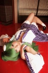 blouse cleavage cosplay detached_sleeves green_hair hanamura_misaki kochiya_sanae miko skirt socks touhou touhou_kinbauchou rating:Safe score:1 user:nil!