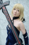 blonde_hair cosplay detached_sleeves fate/series fate/stay_night halter_top maropapi saber_alter skirt sword rating:Safe score:0 user:nil!