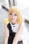 blonde_hair blouse blue_eyes braid cosplay flower gloves harumiya_yun kagamine_rin scarf thighhighs vocaloid rating:Safe score:1 user:pixymisa