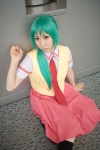 chippi cosplay green_hair higurashi_no_naku_koro_ni kneesocks school_uniform sonozaki_mion vest rating:Safe score:0 user:nil!