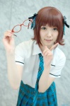amami_haruka blouse cosplay glasses hairbows idolmaster pleated_skirt school_uniform skirt tie yuki_ringo rating:Safe score:0 user:nil!