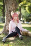 animal_ears bra caster cleavage cosplay fate/extra fate/series hazuki_minami hoodie pink_hair shorts tail thighhighs twintails wolf_ears rating:Safe score:5 user:nil!