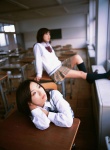 bow classroom costume desks kneesocks miniskirt otomo_sayuri plaid pleated_skirt school_uniform skirt sweater_vest tatsumi_natsuko rating:Safe score:3 user:nil!