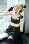 blonde_hair choker cleavage cosplay dress fingerless_gloves gloves hair_clips headset kagamine_rin magnet_(vocaloid) natsuo thighhighs top_hat vocaloid zettai_ryouiki rating:Safe score:0 user:nil!
