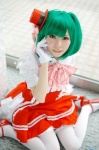 apron blouse cosplay gloves green_hair hayase_ami macross macross_frontier miniskirt ranka_lee skirt thighhighs top_hat twintails rating:Safe score:0 user:nil!