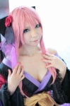 cleavage cosplay flower hairbow kimono megurine_luka mizuno pink_hair vocaloid rating:Safe score:0 user:pixymisa